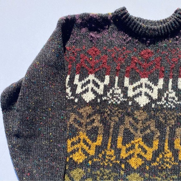 Vintage Chunky Knit Confetti Fleck Sweater Mens Large Intarsia Pattern‎ Charcoal - Picture 2 of 9
